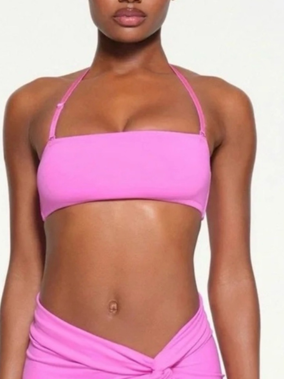 Skims Pink Bandeau Halter Swim Top